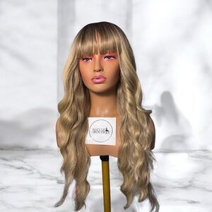 Blonde Wavy Wig with Bangs